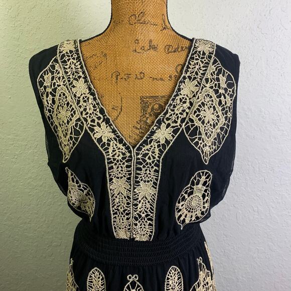 BOSTON PROPER Dress NWT‎ XLarge V-Neckline Smocked High Low Metallic Lace Inset - Picture 6 of 16